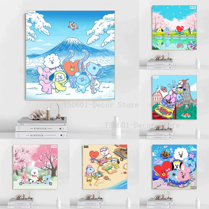 Cartoon BTS Bangtan KPOP BT21 Posters Kawaii Cute Anime Canvas Painting Wall Art Prints Living Room Decor Mural Home Decor