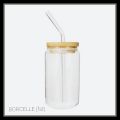 Clear Glass Tumbler with Bamboo Lid & Glass Straw 550 Ml. 