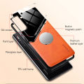 Relaxtoo For Samsung Galaxy S21 FE 5G Luxury Leather Cover Case Silicone Shockproof Car Magnetic Holder Case Car Magnetic Holder Leather Back Cover. 