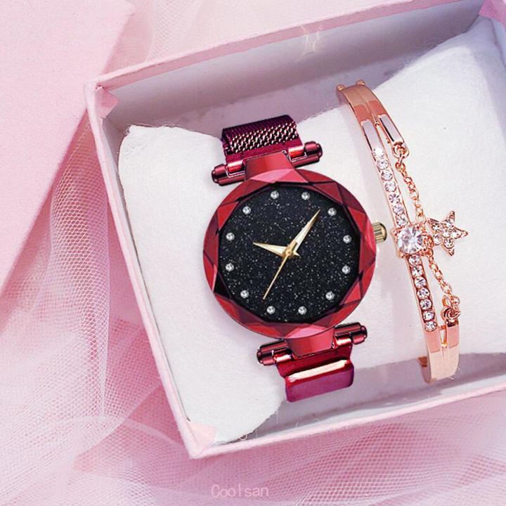 Luxury Women Red Watches 2019 Ladies Watch Creative Gift Magnatic Watches Daraz.pk