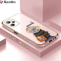 Jizetin (Free Lanyard) for Realme C35 / Narzo 50A Prime Back Cover Girl In Hat Luxury 6D Plating Case Side Pattern Soft Silicone Square Mobile Phone Cases. 