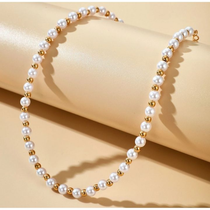 Simulated Shell Pearls Necklace for Women Round White Pearl Necklace Strand Pearl Jewelry