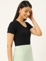 Women's Scoop Deep Neck Half Sleeves T Shirt (Plain). 