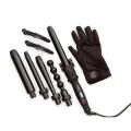 5 In 1 Curling Iron Wand Set With 5 Interchangeable Hair Curler Ceramic Barrels And Protective Gloves, Black. 