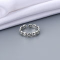 Smiley face ring plated S925 sterling silver male and female couple opening ring ins trendy brand niche hip hop retro smile ring. 