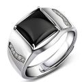 925 sterling silver ring men black zircon adjustable wedding ring fashion jewellery/Perhiasan fesyen cincin zirkon hitam lelaki. 