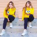 Yellow Spongebob Fleece Full Sleeves Pull Over Hoodie For Women. 