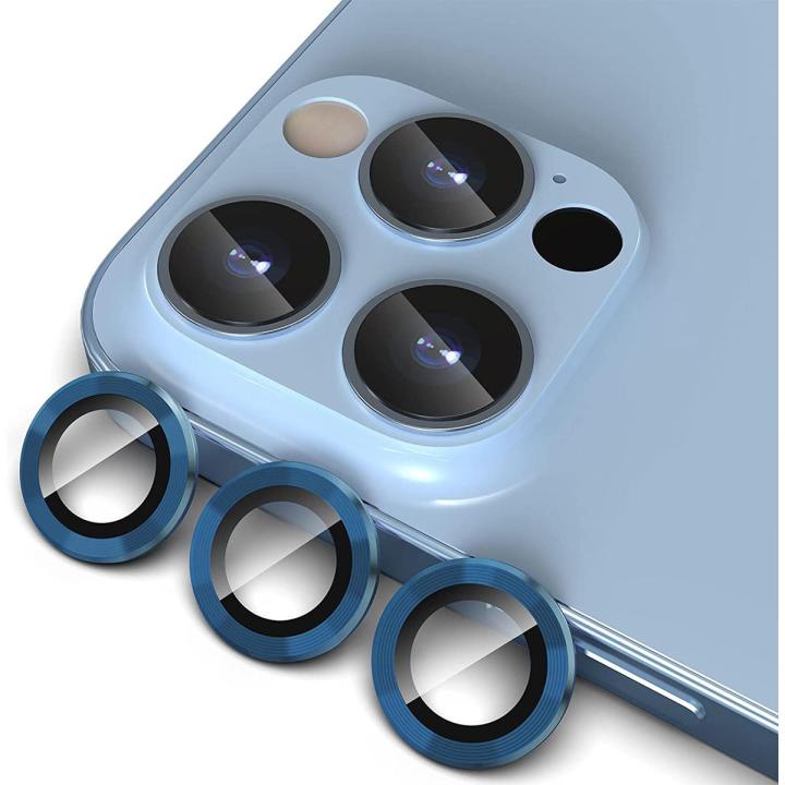Camera Lens Protector Compatible with iPhone 13 Pro / 13 Pro Max, Premium Tempered Glass Circle Film, Aluminum Alloy Full Fit Ring Lens ( Blue )