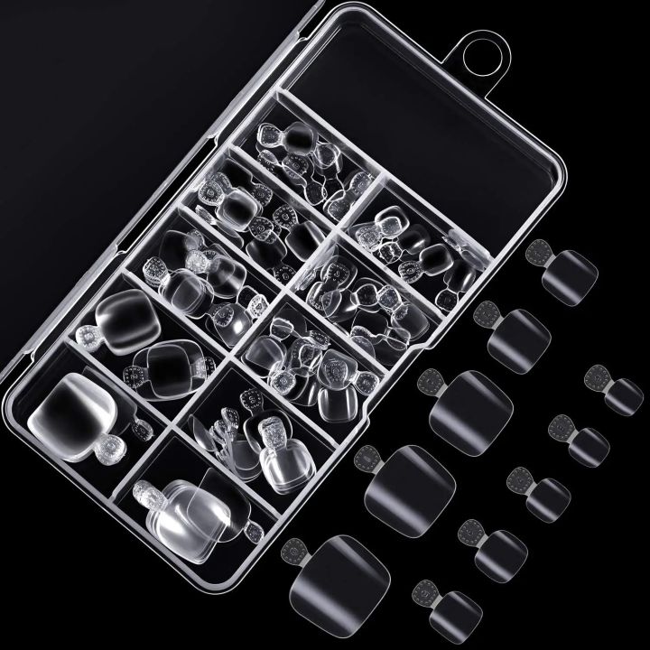 100Pcs Clear Press On Toe Nail Tips Acrylic Artificial Toenails French Full Cover DIY Foot Nails Salon and Foot Decoration