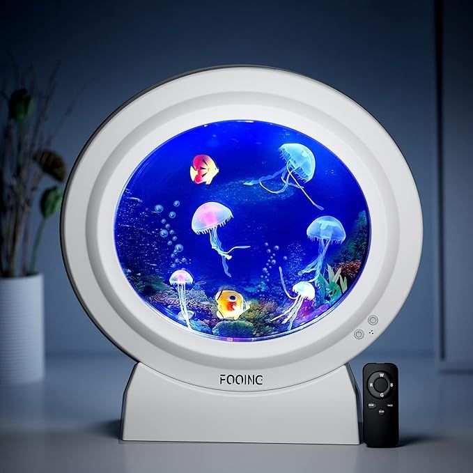 Jellyfish Lava Lamp FOOING Aquarium Wall Lights Electric Round Jellyfish Lamp Fake Fish Aquarium Tank Night Light with 17 LED Colour Changing Mood Light, USB Charging Port & Remote Control (White) uk import n78