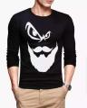 Black Round Neck Full Sleeves Beard face Printed  Cotton T shirt. 