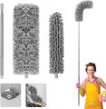 Microfiber Duster Extendable with 2m Extra Long Handle, Hand Duster, Bendable Head and Chenille Head, Washable Feather Dusters for Cleaning Cobwebs Ceilings Fans Cars. 