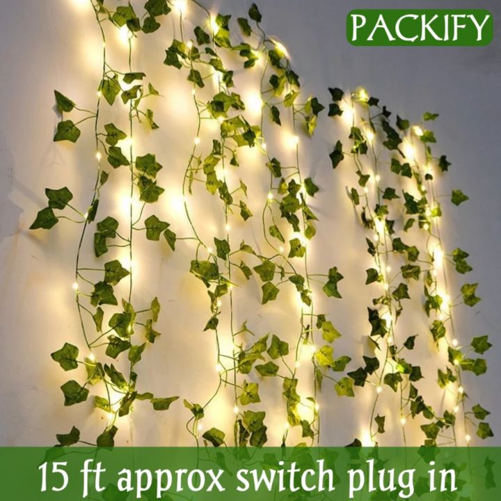 PACKIFY Artificial Leaves Bail  with 15Ft LED Fairy string Lights for home Room decoration items, office, wedding, function decoration