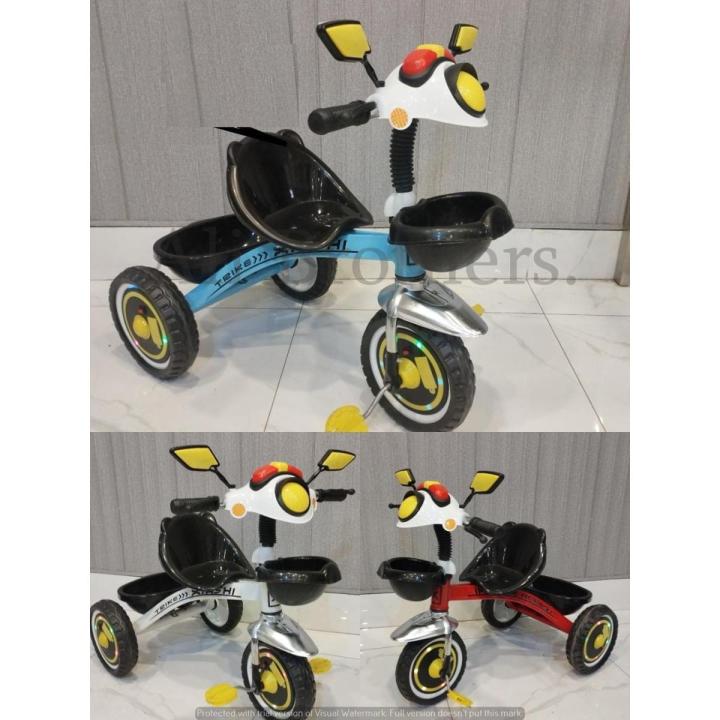 klashi Baby Tricycle With Front Rainbow Lights, Music , Back & Front Basket Also Light install In 3 Tires & In Handle