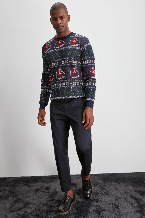 Trendyol%20Collection%20Navy%20Blue%20Men's%20Jacquard%20Christmas%20Themed%20Sweater%20TMNAW20KZ0780%20-%20Image%203