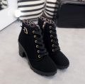 Autumn Winter Women Lady PU Leather High Heel Martin Ankle Zipper Boots Shoes Black. 