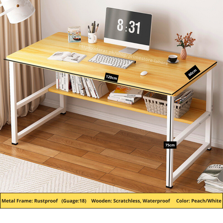 Wooden Computer Desk Study Table Gaming Writing  Table Workstation Home Office Desk  with Metal frame