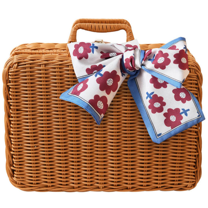 Resin Handheld Rattan Woven Basket Bridesmaid Handcrafted Durable Bamboo Woven Birthday Gift Box Portable Natural Empty Box for Home decor Storage Gift packaging Wedding favors Bridesmaid gifts