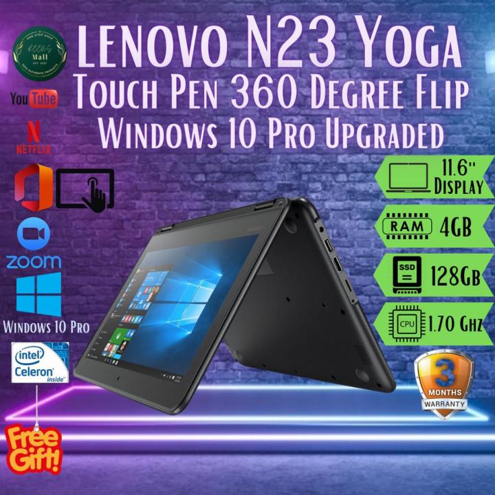 Lenovo N23 2-in-1 YOGA Convertible Laptop, 11.6" Touchscreen HD IPS Display, Intel Celeron Dual Core Processor Up to 2.5 GHz, 4GB RAM, 128GB SSD, Webcam, Bluetooth, Windows 10 Professional, (Refurbished)