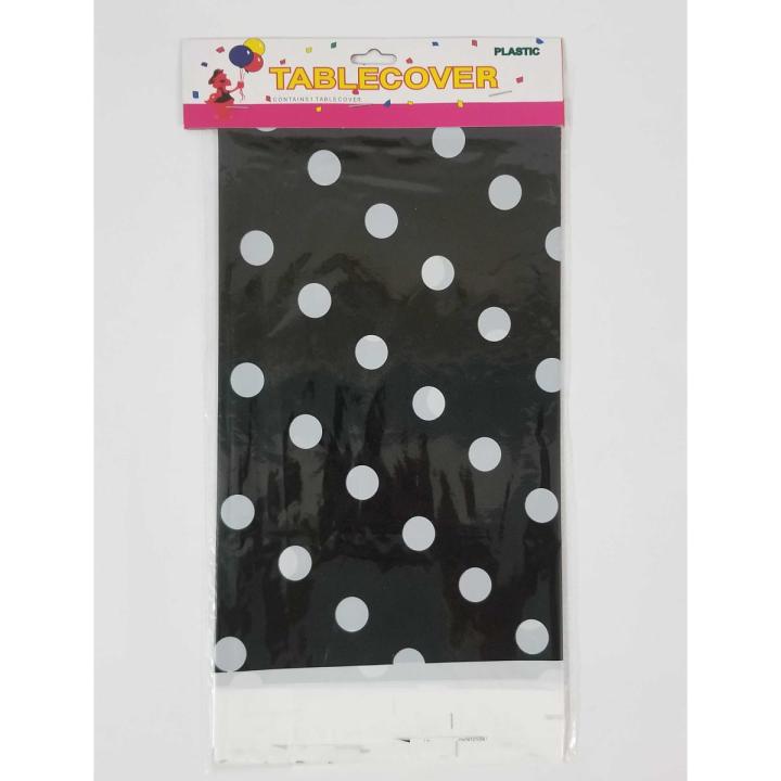 BLACK POLKA DOT THEME TABLE COVER ( 108 CM X 180 CM )