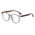 Round Frame Eyeglasses Vintage Wood Grain Legs Anti-Blue Light Optical Glasses Women Men Casual Fashion Spectacles. 