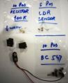 Electronic Parts Kit#7 (Kit Number 7 with 5 Parts) - Resistor 100K 1/4W 10Pcs - Transistor BC547 10Pcs - LDR Sensor 5Pcs - On/Off Switch 2Pcs - 9V Battery Clip 1Pcs. 