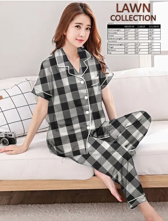 Best%20Comfortable%20Ladies%20Nightwear%20Shirt%20Pajamas%20Two%20Piece%20Dress%20in%20Lawn%20Stuff%20Short%20Sleeve%20Pyjama%20-%20Image%203