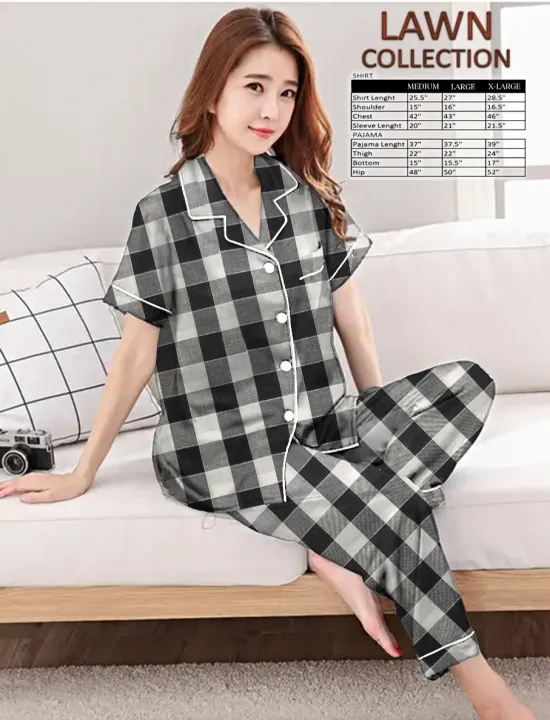 Best%20Comfortable%20Ladies%20Nightwear%20Shirt%20Pajamas%20Two%20Piece%20Dress%20in%20Lawn%20Stuff%20Short%20Sleeve%20Pyjama%20-%20Image%203