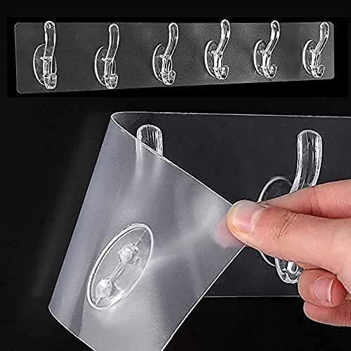 6 Hooks Transparent Self Adhesive Door Wall Hangers Hooks for Kitchen Bathroom