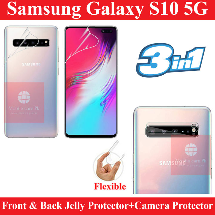 Samsung Galaxy S10 5G Front & Back Hydrogel Soft Film jell Protector Sheet + Camera Glass Protector Fiber Glass For Samsung Galaxy S10 5G