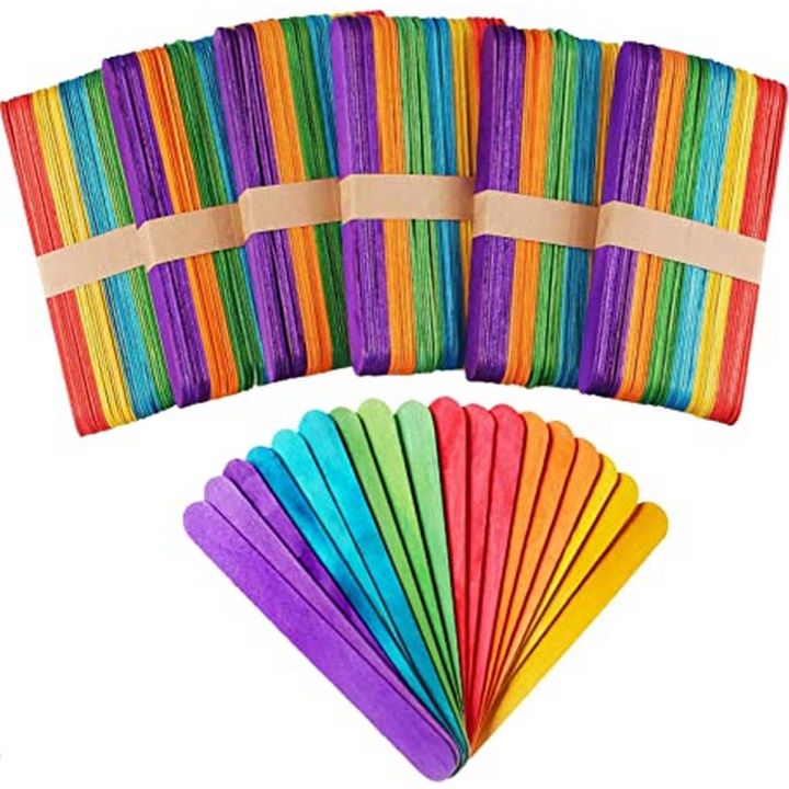 (Pack of 1) Large Multi Ice Cream Stick (wooden) for Art Work-Multicolored, Yellow, Red, Blue, Pink, , Green color