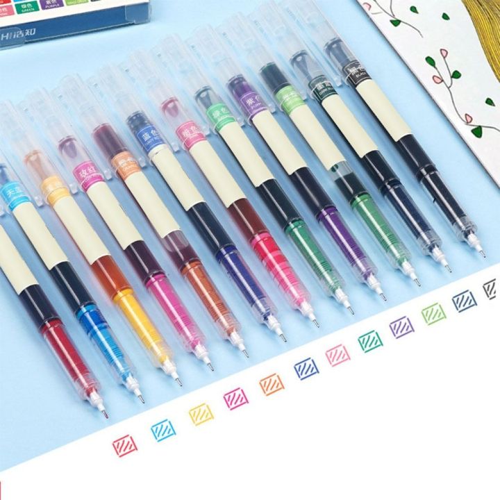 Simple Quick-drying Gel Pen Press Type 12Colors Ink Neutral Pen 0.5mm ...