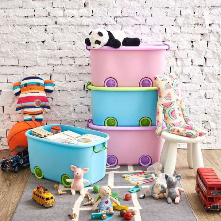 Children kids toy storage box wheeled plastic storage organizer box sorting box multicolor,Large Organizer Storage Box Container Bin with Lid and Wheels for Kids Toys,