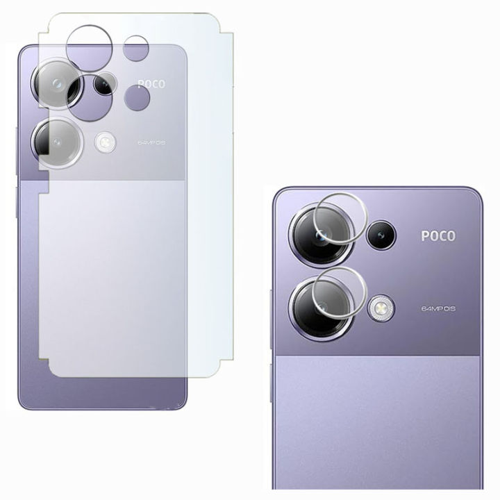 Xiaomi Poco M6 Pro Back Matte Protector Soft Skin Sheet Film + Back Camera Glass Protector Flexible 9H Gorilla Lens Glass For poco m6 pro - Transparent