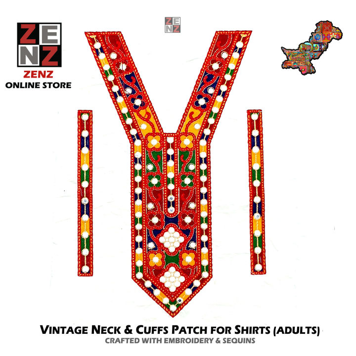 Sindhi Embroidered Neck Gala & Cuffs Patch for Adult Females