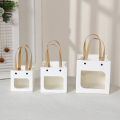 1Piece Brown White Cake Square Bottom Gift Box Handle Thick Window Show Portable Gift Bag Rivet Kraft Paper Folding Package Box. 