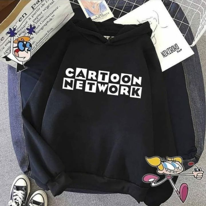 Black Cartoon Network Fleece Full Sleeves Pull Over Hoodie For Women