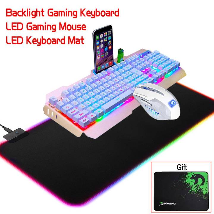 White LED Illuminated Backlight USB Wired Gaming Keyboard Kit Set + Mouse + Mouse Mat