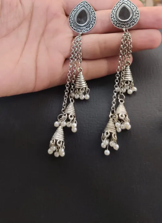 Indian%20Oxidizied%20Silver%203%20Lear%20Mirror%20Earring%20-%20Image%203