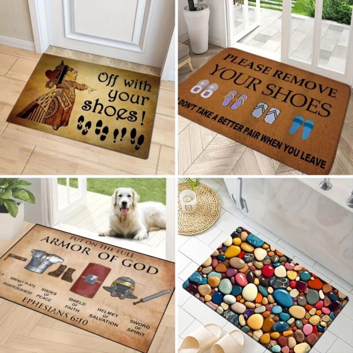 Funny Doormat Off with Your Shoes Designed Indoor Welcome Floor Decor Carpet Non-slip Easy Clean Area Rug Wrinkle-Resistant Mat