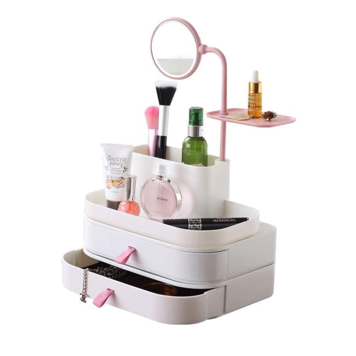 Dressing Box With Mirror Makeup Organizer Office Jewelry Box Necklace Ring Earring Box Storage Drawer Display Organizer Hol