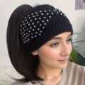 Korean Elastic Knitted Headbands Cap Wide Brim Handmade Hair Bands Sports Hair Accessories Bundled Hair Warm Headwrap Face Wash. 