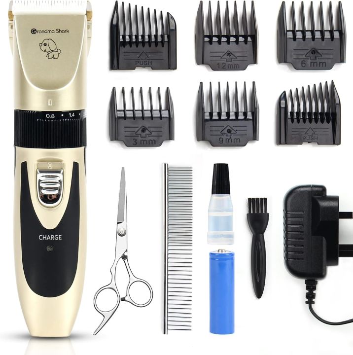 GRANDMA SHARK Professional Dog Grooming Kit, Rechargeable, Cordless, Low Noise Dog Clippers for Grooming Thick Coats - Clippers, Nail Trimmer, Complete Grooming Set for Dogs, Cats, Other Pets UK IMPORT