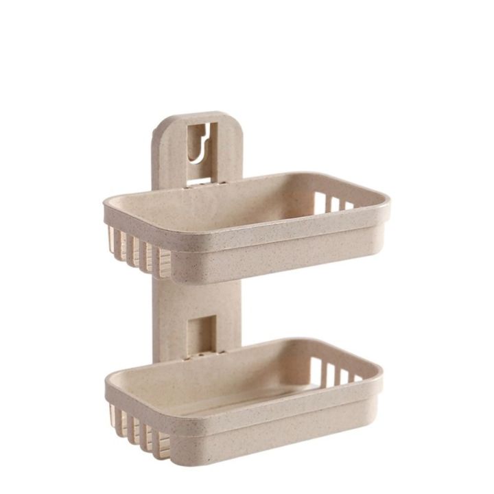 Wall Mounted Plastic Soap Holder With Double Drain – Punch-Free Bathroom Sponge Dish Rack (UK)