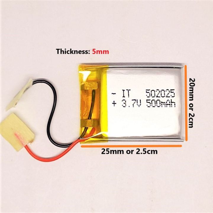 Lithium ion 3.7V 500 MAH 502030 Lipo Cell High Quality Slim Battery For Airpods, Earbuds, Handsfree, headsets, Toys and Projects