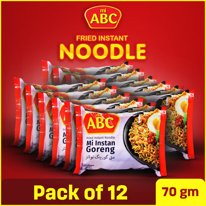 ABC Noodles - Instant Noodles - Indonesia Spicy Noodles - Ramen Noodles - Wheat Noodles - Instant Fried Noodles (Pack of 12) Family Pack