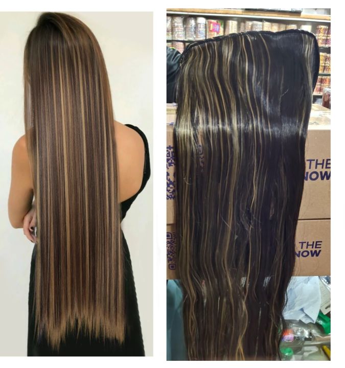 New Comb Hair Extensions Natural Brown - Dark Brown with golden striking - 27Inch