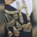 Jewel Gem Branded Gold Platted Complete 6 Piece Bridal Pearls Set With Colored Stones. 
