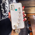 For Infinix Hot 9 Play Back Cover with Bracelet Wristband Luxury Clover Chain 6D Plating Frame Shiny Girls Cases Soft Silicone Square Protective Mobile Phone Case. 