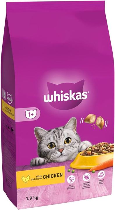 Whiskas 1+ Adult Dry Cat Food Biscuits, Chicken Flavor, 1.9Kg Bag (UK)
